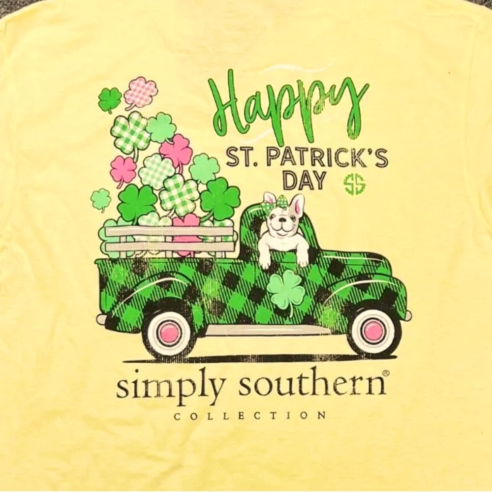 NWT Simply Southern Preppy St. Patrick’s day butter yellow tshirt size small